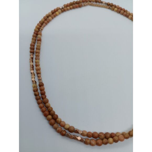 Natural Stone Agate Metal Beaded 34" Elastic Stretch Necklace - Picture 3 of 5